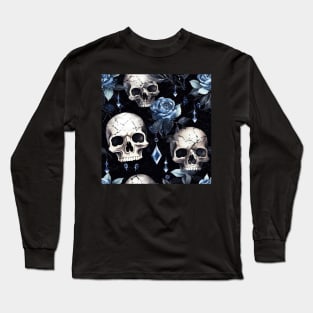 Skull and Blue Roses Long Sleeve T-Shirt